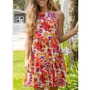 Natural life Halle Mini Halter hot pink orange floral dress medium NWT sundress
